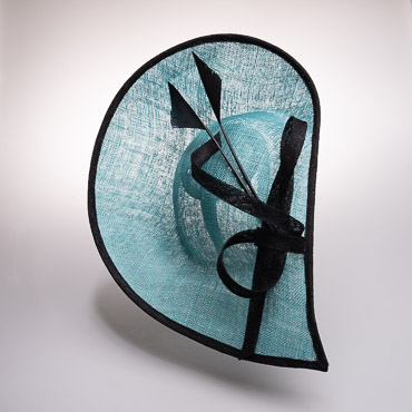 Turq / White Two Tone Sinamay Fascinator With Feather Trimming On Headband