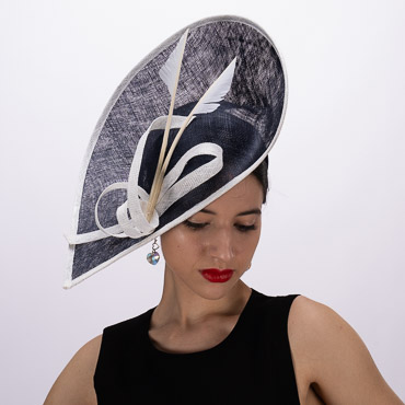 Two Tone Sinamay Fascinator With Feather Trimming On Headband