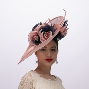 Pink / Navy Large Sinamay Saucer With Two Tone Large Flower Fascinator Headband