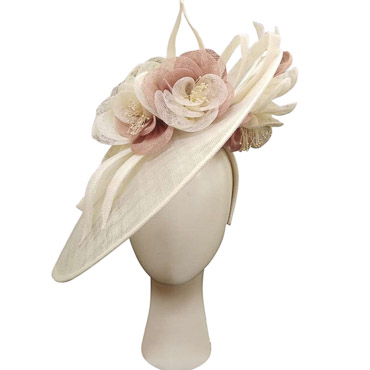 Ivory / Cork Large Sinamay Saucer With Two Tone Large Flower Fascinator Headband