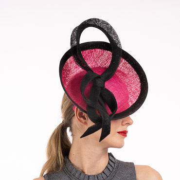 Hot Pink / Black Two Tone Fascinator With Loop Design Trimming On Top Headband