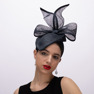 Navy Big Bow In The Back Of The Sinamay Pillbox Fascinator Adding Height