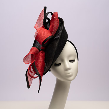 Black / Red Beautiful Two Tone Bow On Top Of Sinamay Saucer Fascinator Headband