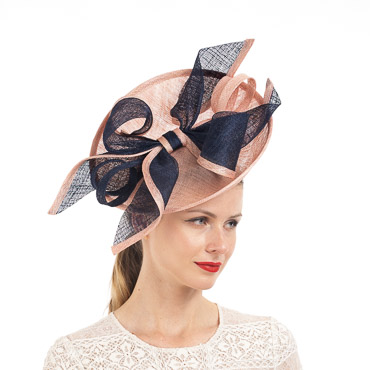 Lt. Pink / Navy Beautiful Two Tone Bow On Top Of Sinamay Saucer Fascinator Headband
