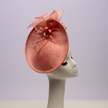 Coral Sinamay Flower On Top And Botton Of The Saucer Fascinator Headband