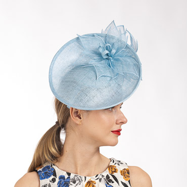 Sky Blue Sinamay Flower On Top And Botton Of The Saucer Fascinator Headband