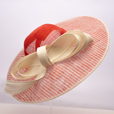 Red / Ivory Dual Color Sinamay Base With Jinsin Buntal Trim On Crown Of Headband