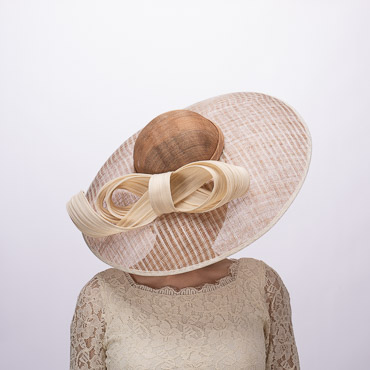 Cognac / Ivory Dual Color Sinamay Base With Jinsin Buntal Trim On Crown Of Headband