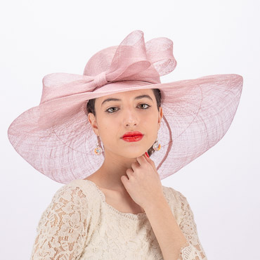 Beautiful Pink Sinamay Hat by KaKyCo Rose Long Bow Large Brim Sinamay Hat - KaKyCO — SetarTrading  main image 2
