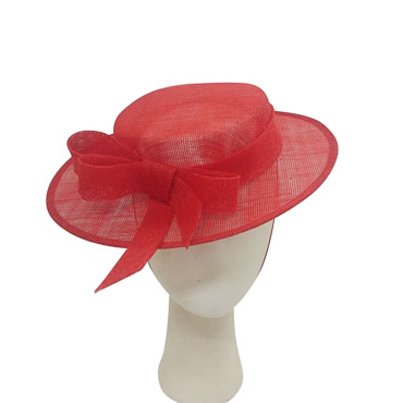 Red Sinamay Sailor Hat With Sinamay Bow Around The Crown