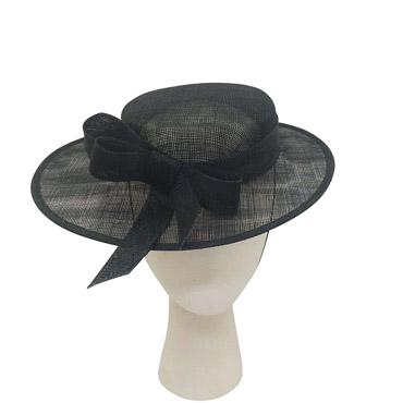 Black Sinamay Sailor Hat With Sinamay Bow Around The Crown