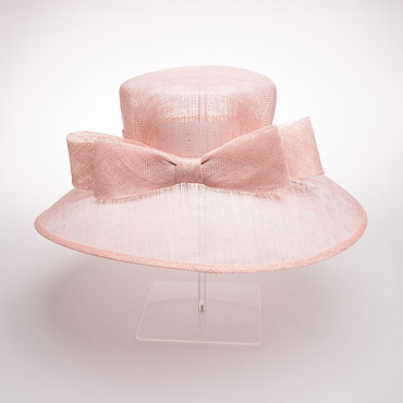 Lt. Pink Classic Sinamay Downbrim Hat With Sinamay Ribbon Ribbon Bow At Back