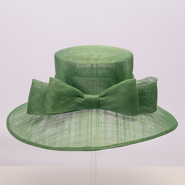 Green Classic Sinamay Downbrim Hat With Sinamay Ribbon Ribbon Bow At Back
