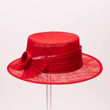 Red Sinamay Flat Top With Jinsun Buntal Loop Sailor Hat