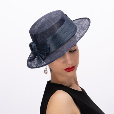 Navy Sinamay Flat Top With Jinsun Buntal Loop Sailor Hat