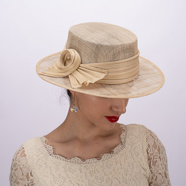 Ivory Sinamay Flat Top With Jinsun Buntal Loop Sailor Hat