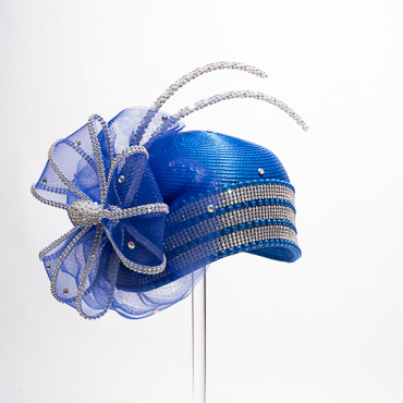 Royal Rhinestone Satin Cloche Flapper Embellished Rhinestone Crinoline Bow And 2 Rhinestone Chopsticks