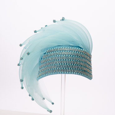 Turq Satin Cloche Flapper With Banana Shape Crinoline Trim Hat