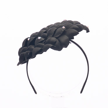 Black Flower Petals Covered Sinamay Base Headband Fascinator