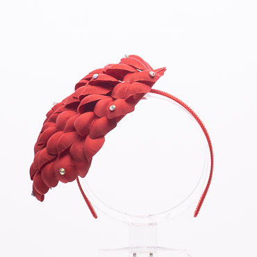 Red Flower Petals Covered Sinamay Base Headband Fascinator