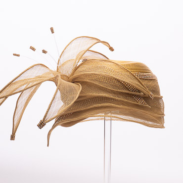 Gold Radiant Sinamay Ribbon Fascinator With Sculpted Flower