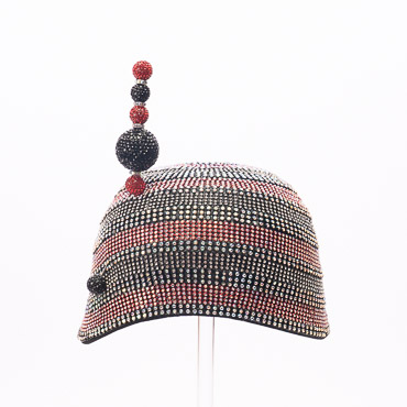 Black / Red Beaded Multicolor Dome Hat With Hat Pin