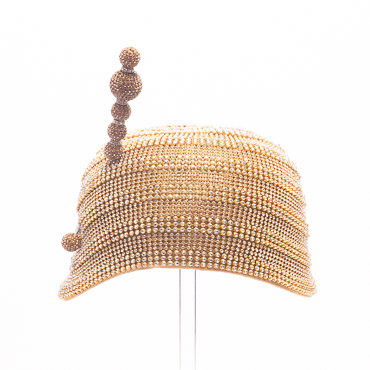 Gold Beaded Multicolor Dome Hat With Hat Pin