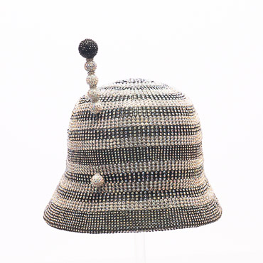 Black Hand-Beaded Multicolor Cloche Hat With Hat Pin