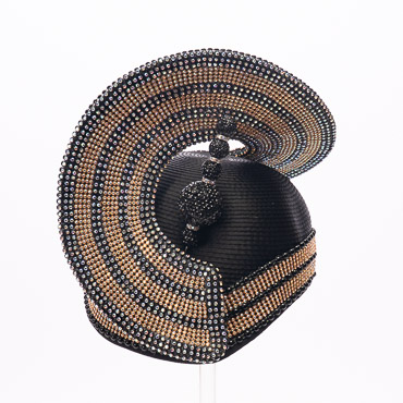 Black / Gold Rhinestone Spiral Crown Statement Hat With Embellished Base