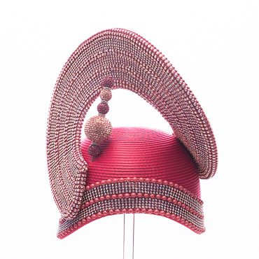 Fuchsia Rhinestone Spiral Crown Statement Hat With Embellished Base