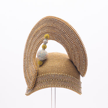 Metallic Gold Rhinestone Spiral Crown Statement Hat With Embellished Base