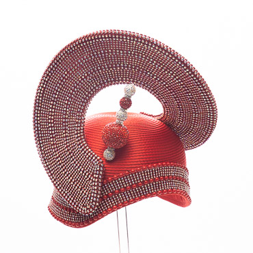 Red Rhinestone Spiral Crown Statement Hat With Embellished Base