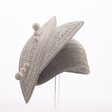 Silver Beaded Geometric Fascinator With Layered Brim