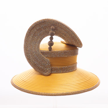 Gold Beaded Sculptural Wide Brim Statement Hat