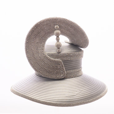Silver Beaded Sculptural Wide Brim Statement Hat