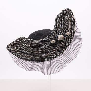 Black Metallic Pillbox With Leaf Like Adornment Hat