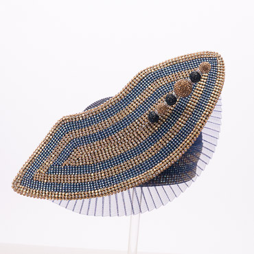 Bavy Metallic Pillbox With Leaf Like Adornment Hat