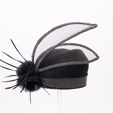 Black Elegant Sinamay Pillbox Fascinator With Sculptural Loops
