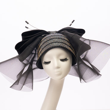 Black Elegant Rhinestone Covered Hat With Horsehair Veil