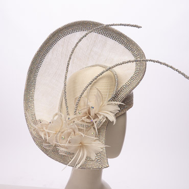 Sweeping Crescent Mesh Fascinator With Feather Trim Hat
