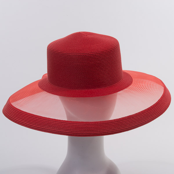 Red Matt Poly Crinoline Wide Brim Blocked Untrimmed Hat Base