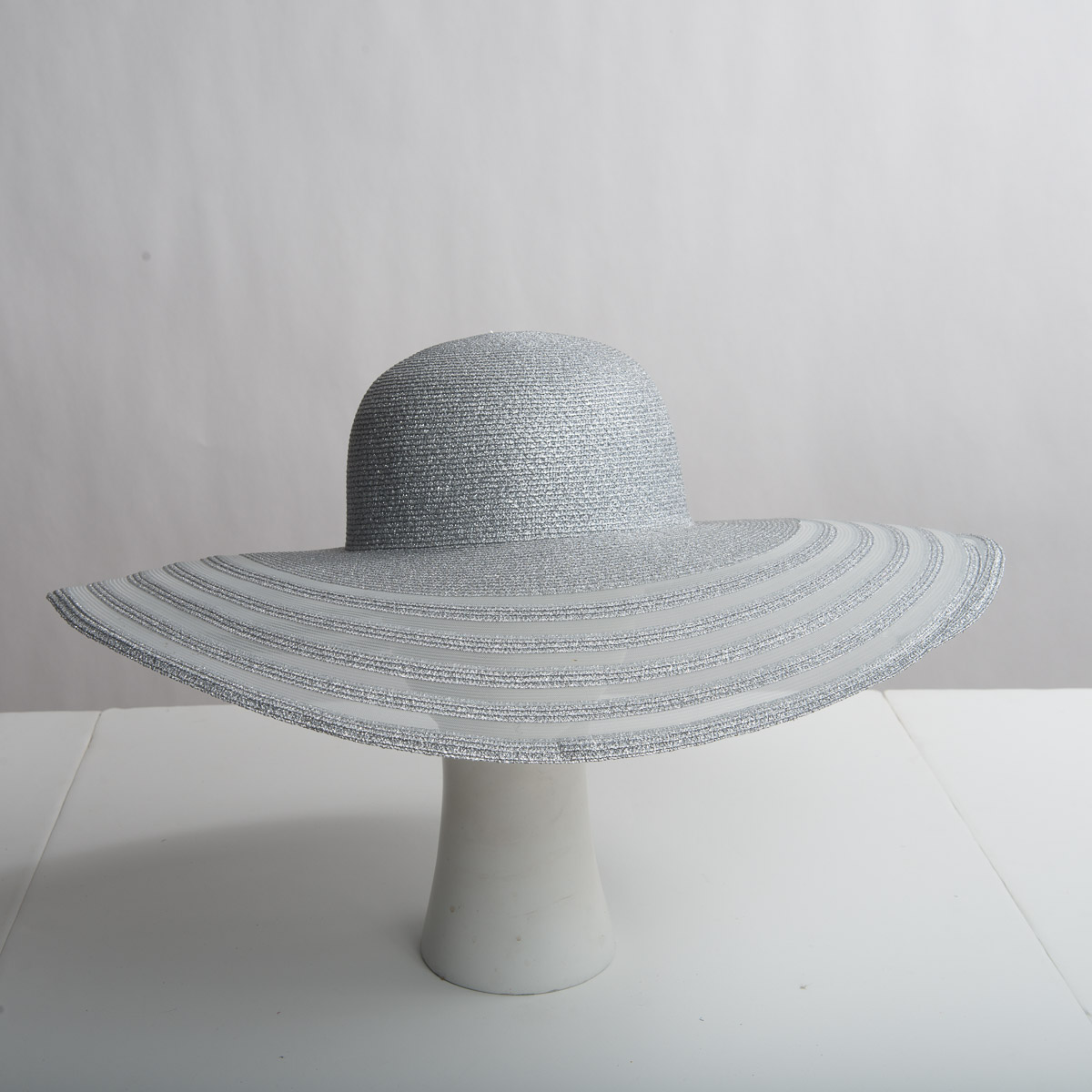White Hat Pin Metallic Classic Crinoline Tube Cover Sewn Cloche Hat With  Rhinstone