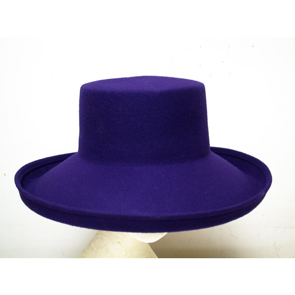 Purple Wide Kettle Brim Flat Top Felt Plain Hats-W0126A-PURPLE