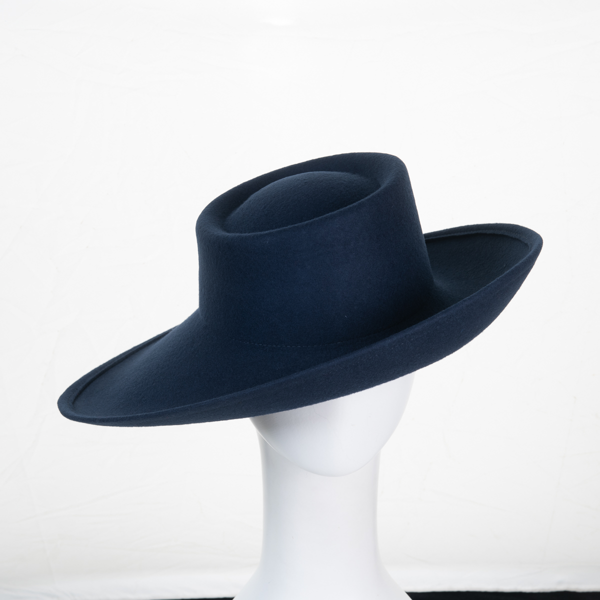 Black Large Brim Wool Felt Hat /black Felt Side Rolled Brim