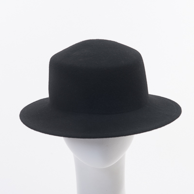 Black Wide Brim Sailor Boater Felt Plain Hats-W0116A-BLACK- Sun