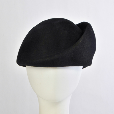 Black Side Folded Pillbox Felt Plain Hats-W6005-BLACK- Sun Yorkos