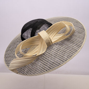 Black / Ivory Dual Color Sinamay Base With Jinsin Buntal Trim On Crown Of Headband